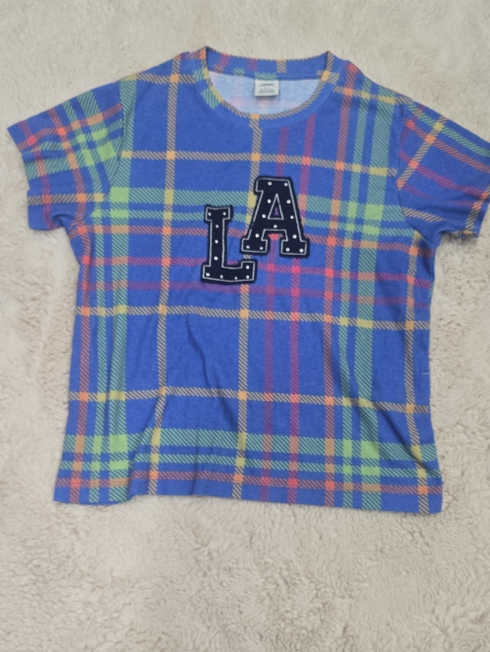 Urban Outfitters Blue Plaid Short Sleeve Tee with LA Patch